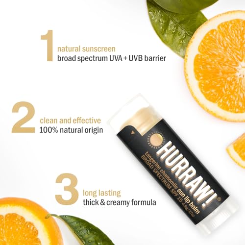 Hurraw! Sun Lip Balm (Zinc Oxide Protection, Broad Spectrum SPF 15, Tangerine, Chamomile), 2 Pack: Organic, Certified Vegan, Gluten Free. Non-GMO, All-Natural. Bee, Shea, Soy & Palm Free. Made in USA