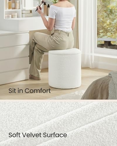 Vanity Stool Set of 2 - Round Storage Ottoman with Teddy Fleece, White Variation