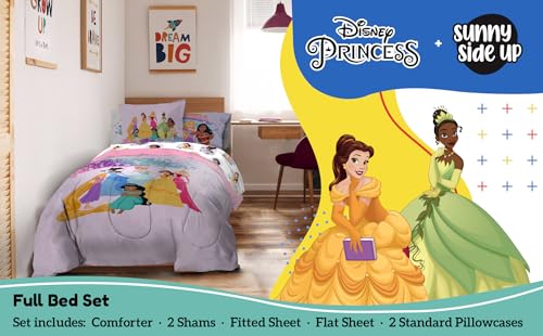 Pink Disney Princess Full Comforter Set for Kids - 7 Piece Microfiber Bedding with Sheets & Pillowcases
