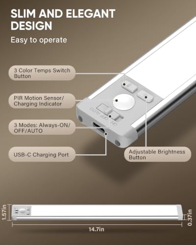 MCGOR Silver 14.7 Inch Wireless Motion Sensor Under Cabinet LED Light 5 Pack