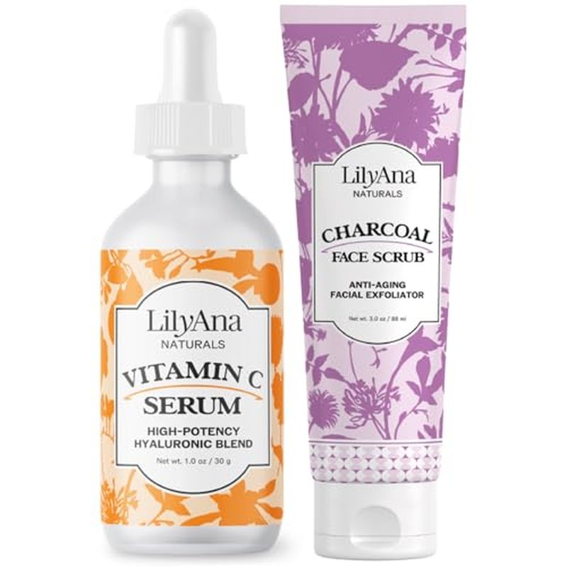 LilyAna Naturals Vitamin C Serum 1oz and Charcoal Face Scrub 3oz Bundle