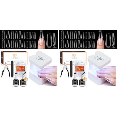 modelones Gel Nail Kit, Fake Nails Long Coffin, 9-in-One Glue Prep Dehydrator & Portable Mini U V Light Acrylic Clipper, 500Pcs Coffin Tips for Extension Kit DIY Salon Home Gifts for Women (Pack of 2)