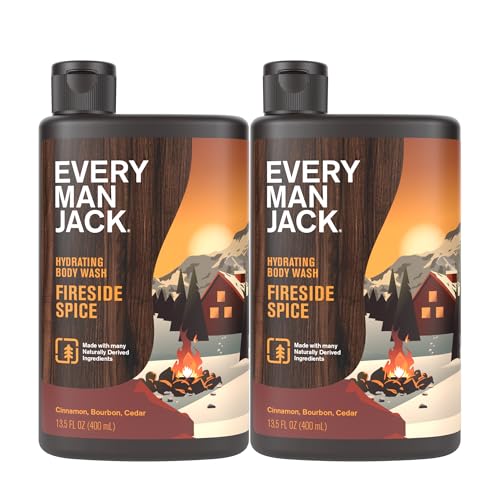 Every Man Jack Hydrating Body Wash - Fireside Spice - Deeply Clean with Glycerin + Naturally Derived Ingredients - 13.5 oz (2 Pack)