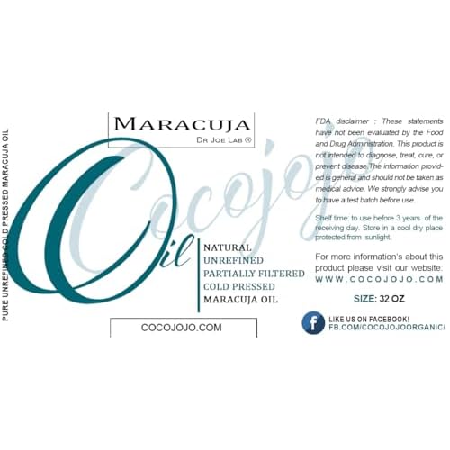 Dr Joe Lab Maracuja Oil - Pure, Partially Filtered, Cold Pressed, Non-GMO, Passion Fruit Seed Bulk - 32 oz - for Skin, Hair, Nails, Body, Face & Beard - Moisturizing, Hydrating, & Nourishing