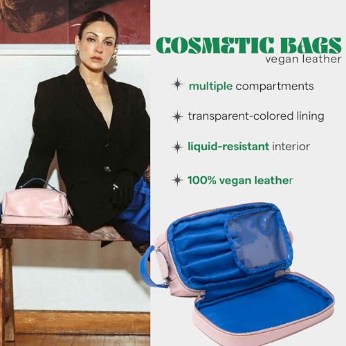 SARELLY | Vegan Leather Makeup Bag | Perfect for Makeup Brushes | Multi-compartments | Blush
