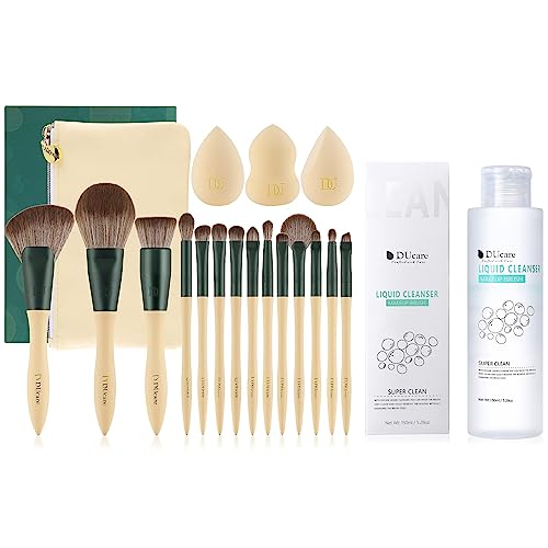 DUcare Makeup Brushes 14Pcs with 3Pcs Makeup Spong & Cosmetic Bag &Makeup Brush Cleaner