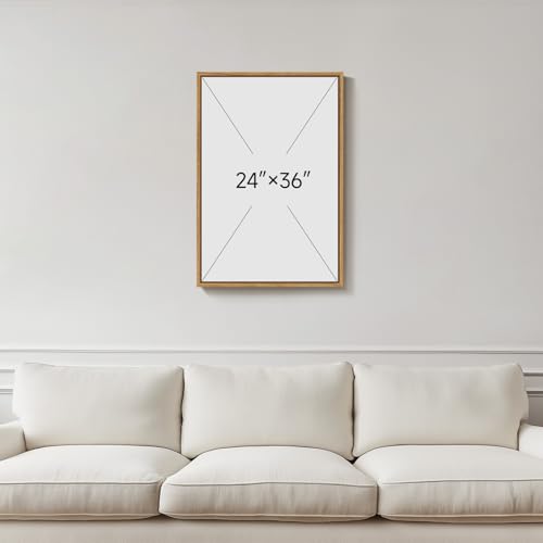 36x24 Inch Framed Boho Abstract Floral Wall Art for Living Room - Brown Neutral