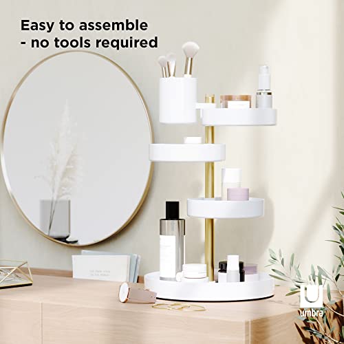 Umbra Pirouette Rotating Cosmetic Organizer White/Brass - Adjustable & Modern Vanity Storage