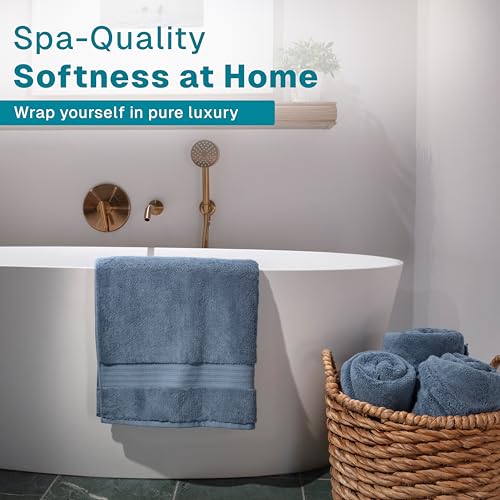 Organic Cotton Bath Towel Set of 6 - Dark Blue - Hotel Quality 700 GSM