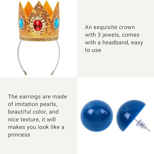 Adult Blonde Princess Cosplay Wig Set with Crown and Earrings - Long Wavy Costume Wig