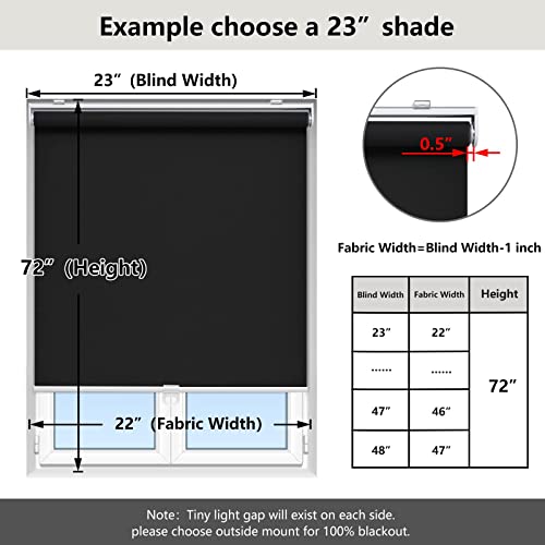 Blackout Cordless Roller Shade for Indoor Windows - 59W x 72H - Black
