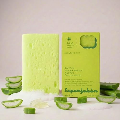 T.Taio Esponjabon Soap Sponge Variety Pack with Mother of Pearl, Aloe Vera, Lavender, Charcoal, Cucumber-Melon & Oatmeal - Reusable Shower Scrubber & Bath Wash