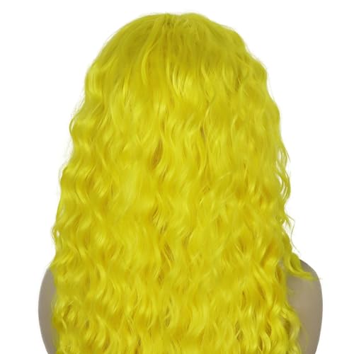 Neon Yellow Curly Wigs for Women 28 Inches Long Cosplay Party Wear