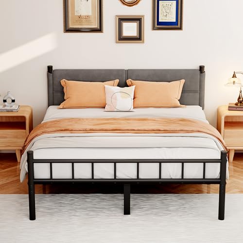 Full Metal Bed Frame with Headboard - Grey, 14 Inch, Heavy Duty, Easy Assembly, No Box Spring Needed - Variation Grey-2 / Full