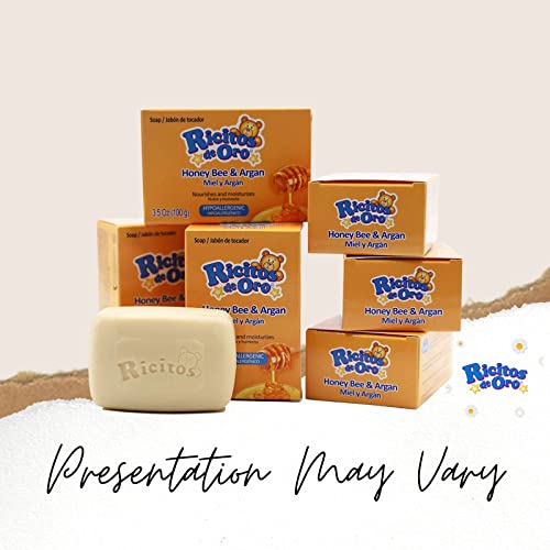 Ricitos de Oro Honey Bee Bar Soap, Hypoallergenic Bar Soap, Assists in Moisturizing Baby's Skin, Delicate Skin, 6-Pack of 3.5 Oz, 6 Bar Soaps.