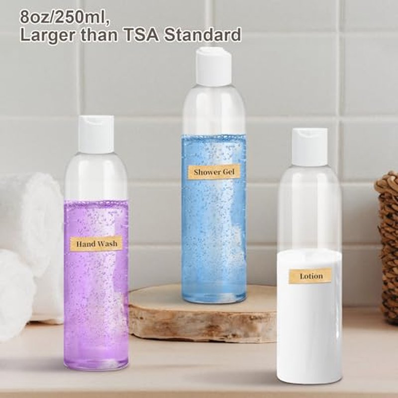 30 Pack 8 oz Clear Plastic Bottles with White Disc Caps Refillable Empty Squeeze Containers Cosmetic Bottles for Toiletries Conditioner Shampoo Lotions Gels