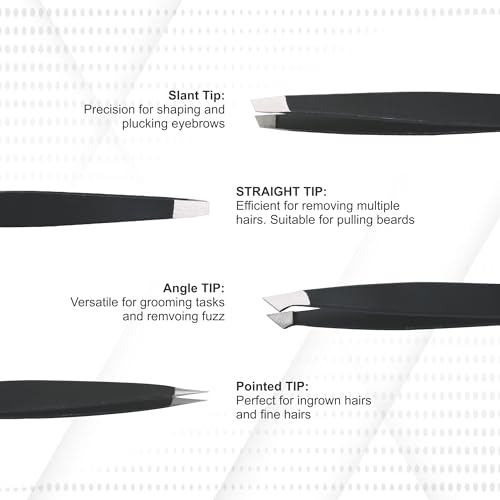Jimy Eyebrow Tweezers - High Precision Slant Tips Tweezers, Superior Grip, Stainless Steel Tweezers for Women Facial Hair, Sleek Design for Ingrown Hair (Pack Of 4)