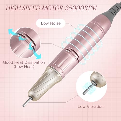 Madenia Pink Rechargeable Electric Nail Drill with LCD Screen - Professional Manicure Tool