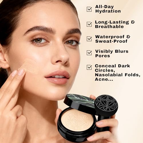Mushroom Head Air Cushion CC Cream Gift Set for Women - Newly Upgraded Tattoo Cover up Makeup Foundation with 2 Refills, Holiday Gift BB Cream Waterproof for Mature Skin Types (Medium, 20g*3)