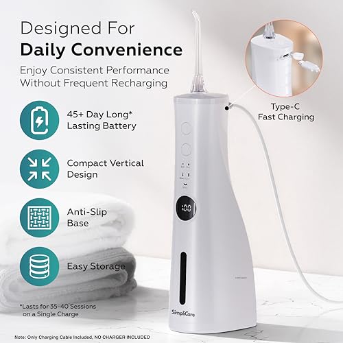 Cordless Water Flosser 10-150 PSI 5 Modes IPX7 Waterproof 8 Tips White
