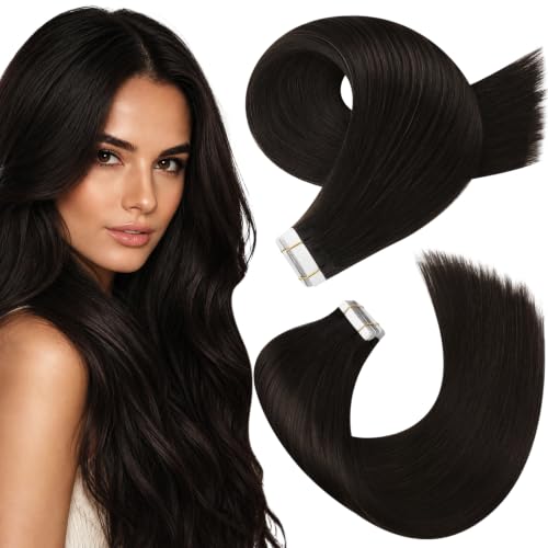 Moresoo Darkest Brown 18 Inch Human Hair Tape-In Extensions, 20 Pieces, 50g, Variant #1-2