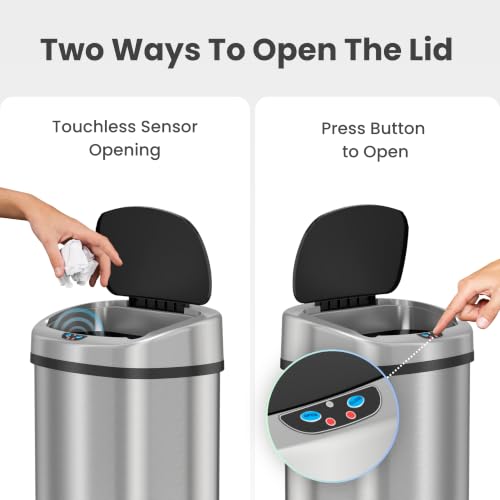 iTouchless Matte Silver 13-Gallon Sensor Trash Can with AC Adapter & Odor Filter