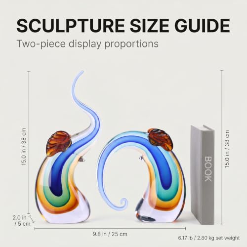 Murano Glass Elephant Statues Set - Hand Blown Blue Art Sculpture for Home & Office Decor