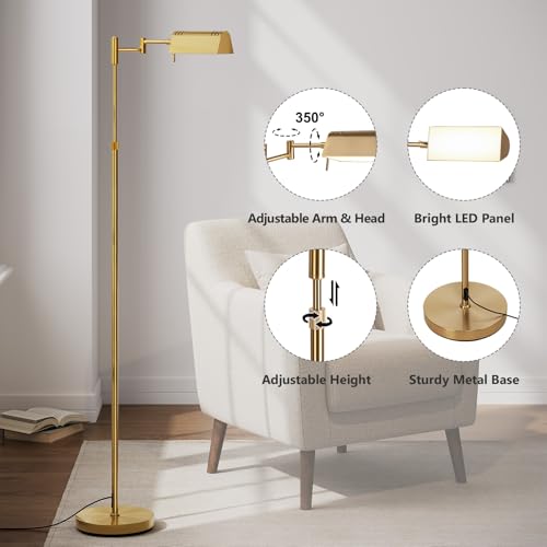 Gold Dimmable LED Pharmacy Floor Lamp with Remote & Adjustable Height