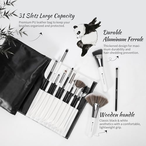 DUcare 31Pcs Pro Makeup Brush Set with Organizer - White & Black