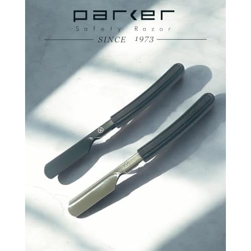 Parker Director Chrome Non-Folding Straight Barber Razor ? Japanese-Style Shavette with Stainless Steel Arm, Ergonomic Black Handle & Blade Protector Cap ? Ideal for Professionals - 5 Blades Included