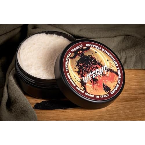 The Goodfellas¡¯ Smile INFERNO (Leather, Cedar & Sandalwood) Italian Shaving Soap ? Tallow-Based Soft Soap for Traditional Wet Shaving with Shave Brush & Razor