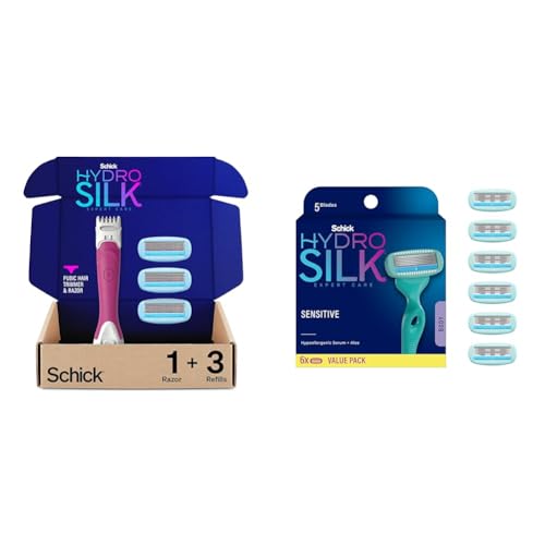 Schick Hydro Silk Trimstyle Bikini Razors with Trimmer |5 Blade for Women, Hair Removal & Moisturizing Razor Blade Refills for Women with Shower Hanger, 6 Count (Pack of 1)
