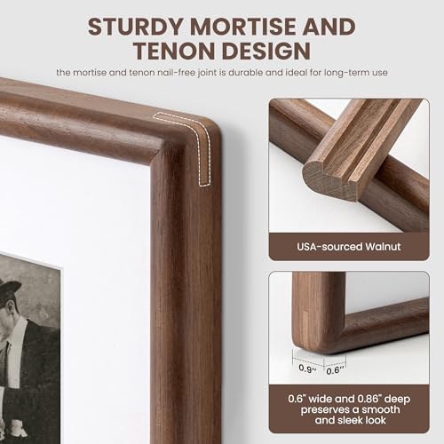 Walnut Wood Frame with Mat for 16x20 Photos - 18x24 Size with Tempered Glass - Variation of Walnut / 18x24 - 1P