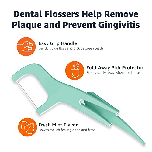 Amazon Basics Mint Dental Flossers Pack of 12 - 90 Count Shred Resistant Picks with Fold-Away Toothpick - Variation of THIS listing