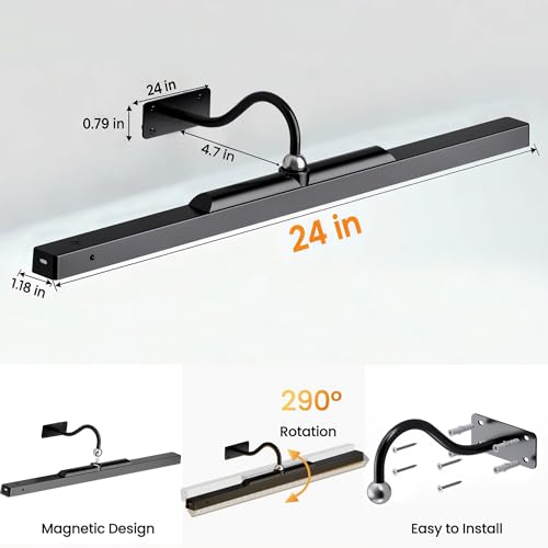 24 Inch Battery Powered Picture Lights 3 Pack Black Wireless Remote Art Wall Sconces