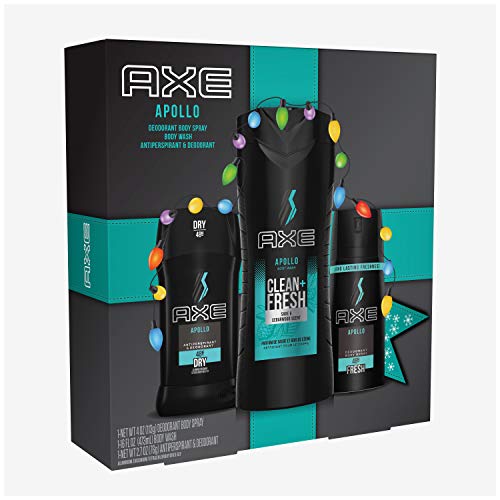 AXE Apollo Gift Set With Body Spray, Antiperspirant & Deodorant Stick and Body Wash for Grooming for Holiday 3 count