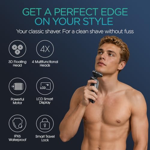 VOYOR Electric Rotary Razor for Men, 3D Floating Heads, Wet & Dry - Grey