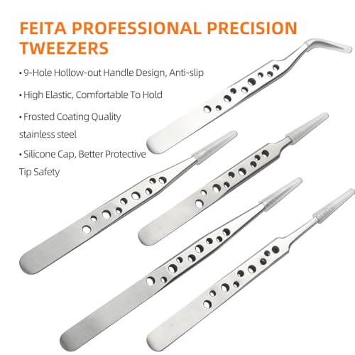 FEITA Precision Tweezer Set - Tweezers for Crafts, Jewelry, Lash Extensions, Electronics & Hobby Tools
