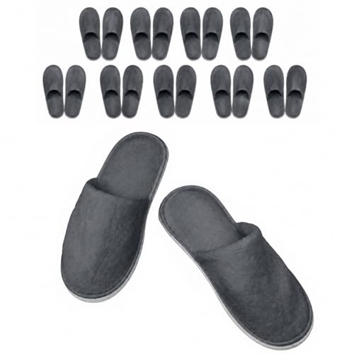 Grey Disposable Spa Slippers 10 Pairs Cotton Velvet Closed Toe Hotel Indoor Use