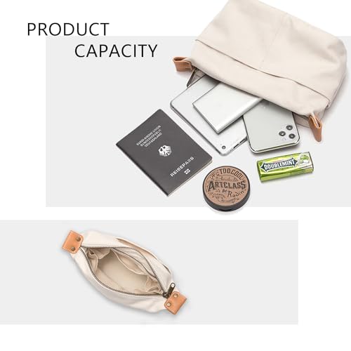Small Beige Cosmetic Travel Bag with Compartments - Cotton Canvas Women’s Purse Organizer