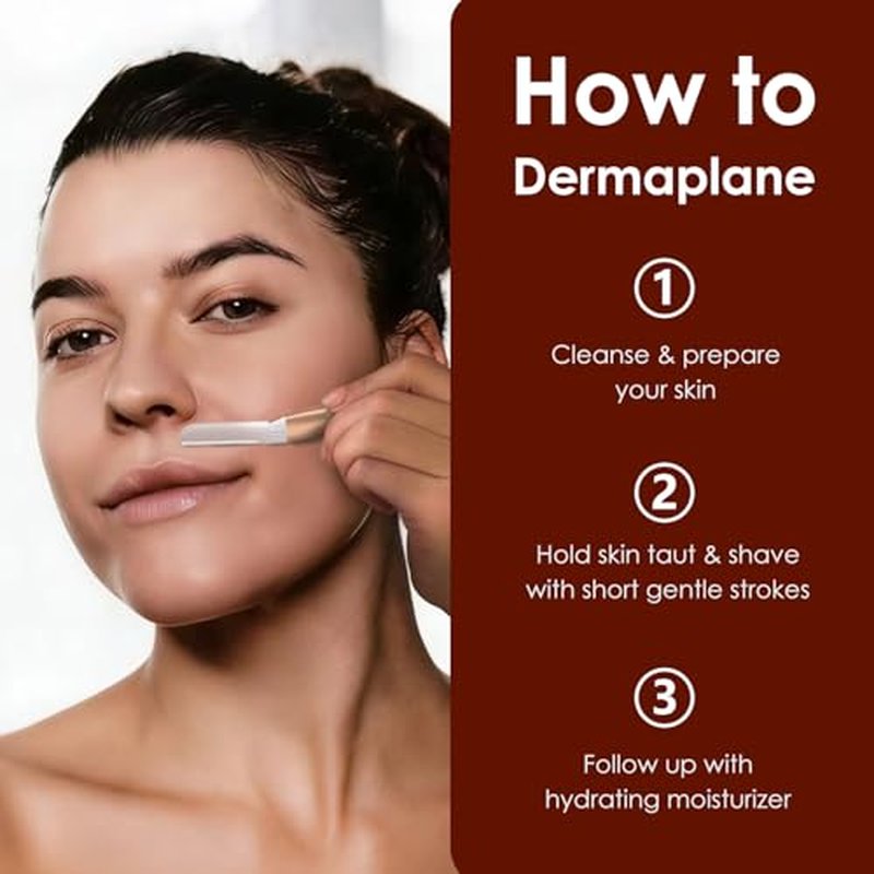 Dermaplane Razor, Exfoliating Face Razors for Women, Dermaplaning Tool, 1 Reusable Handle with 10 Blade Refills, Facial Peach Fuzz Removal and Eyebrow Shaping (Rose Gold)