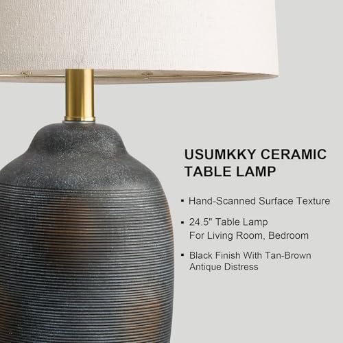 24.5-Inch Vintage Ceramic Table Lamp with Rustic Brown Finish - Farmhouse Nightstand Lamp - Retro Black Variation