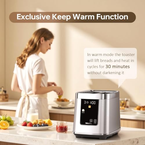 Stainless Steel Motorized Toaster 2 Slice Touch Screen, 8 Bread Types, 5 Shade Levels, 1200W