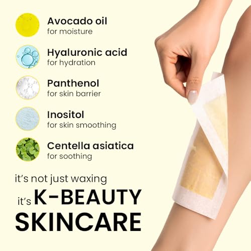 Gorilla Waxing Korean Strip & Go Wax Strips Kit, 50 Multi-Size Sugaring Wax Strips + Calming Serum Wipes, Ready-to-Use Hair Removal for Face & Body, Suitable for Sensitive Skin, Korean Skin Care, MEGA