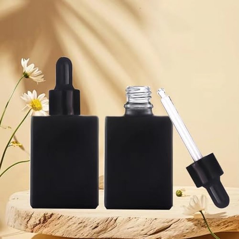 6 Pack 1.7oz Black Square Glass Dropper Bottles 50ML Square Essential Oils Dropper Bottles Tincture Bottle with Eye Dropper for Perfumes, Liquids, Hair and Body Oils (Black)
