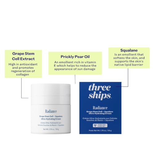 Three Ships Radiance Grape Stem Cell & Squalane Cream 1.76 oz - Hydrating Moisturizer