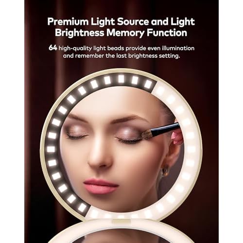 llano Compact Mirror, Lighted Travel Makeup Mirror with 1X/2X Magnifying Double Sided Dimmable Portable Pocket Mirror for Handbag and Pocket,Foldable Compact Mirror 3.6"L x 0.8"W, USB Charging(Yellow)