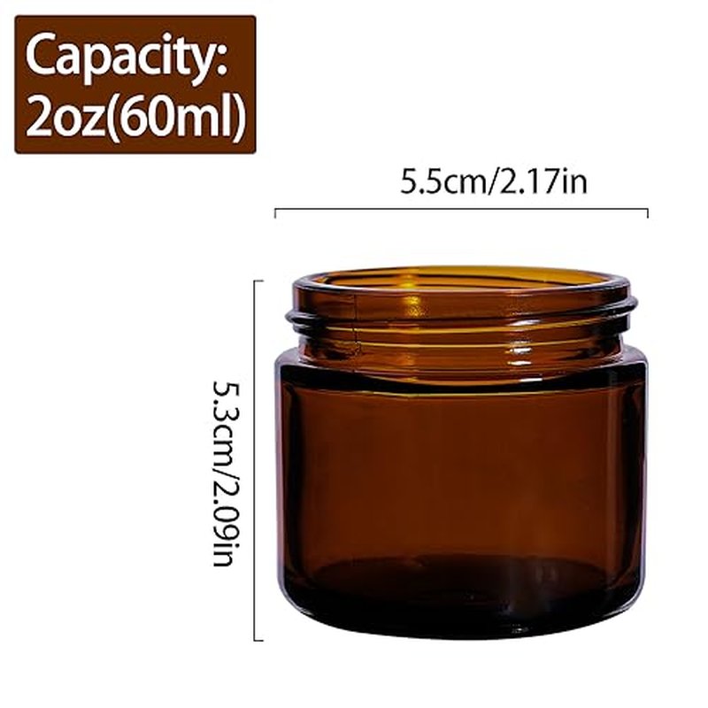 2 oz Amber Glass Jars with Lids,24 Pack 2oz Small Glass Jar with Inner Liners and Black Lids,Travel Jars for Cosmetics Container,Cream Lotion,Body Scrub, Lotion