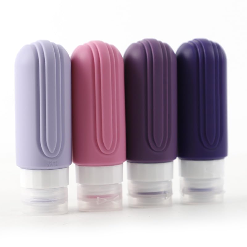 4pcs/Set Travel Bottles for Toiletries, 3oz Refillable Travel Size Containers, Leak Proof Silicone Squeezable Containers, Portable Essentials for Toiletries Shampoo Lotion - Purple