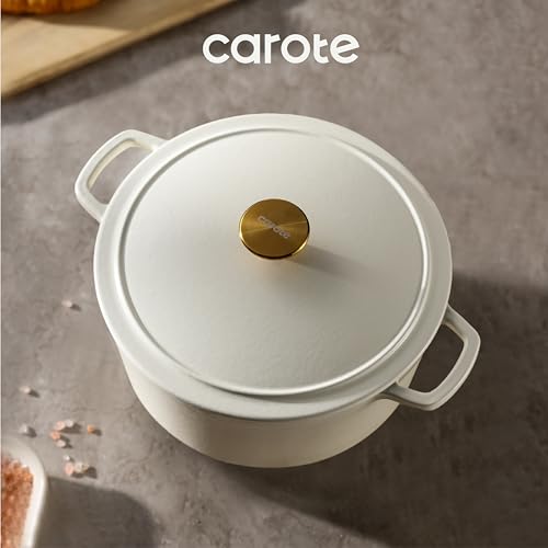 Dutch Oven Pot with Lid - 5 Qt Cream White Enameled Cast Iron Cookware